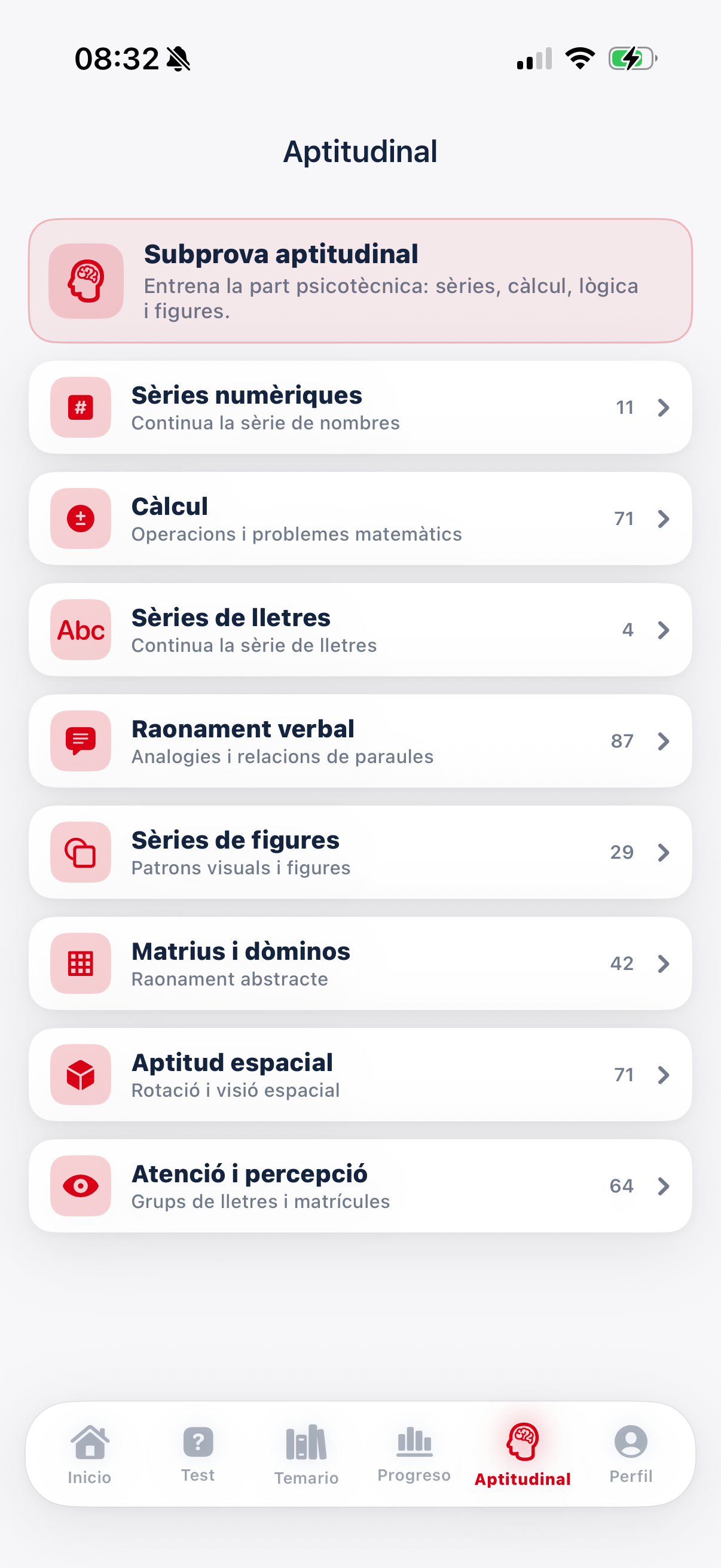 Psicotécnicos: subprova aptitudinal